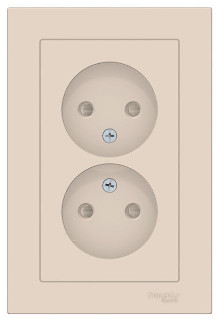 ATN000222 - AtlasDesign РОЗЕТКА двойная без заземления со шторками,16А, в сборе, БЕЖЕВЫЙ