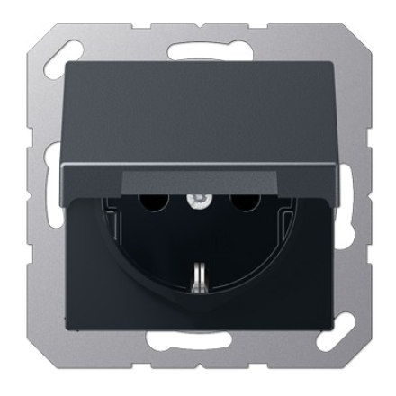 Розетка электрическая с заземлением, с крышкой, 250 В, 16 А, антрацит, EP421KLAN