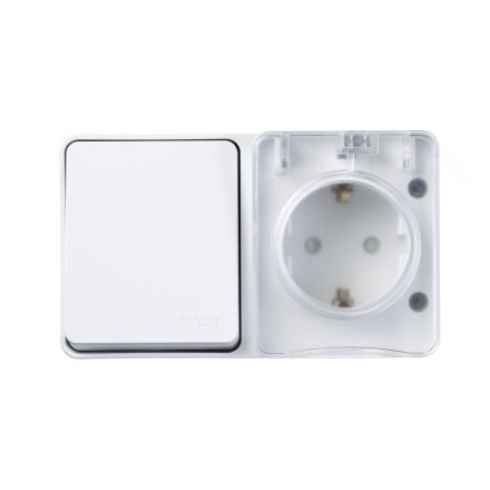 ATN540170 - AtlasDesign Profi54 ,открытый монтаж, БЛОК: РОЗTЕТКА з/к со шторками 16А 250B, ВЫКЛЮЧАТЕЛЬ 1-клавишный 10А, БЕЛЫЙ