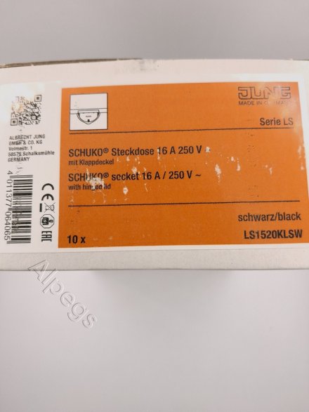 LS1520KLSW Штепсельная розетка SCHUKO 16A, 250V  с откидной крышкой; черная