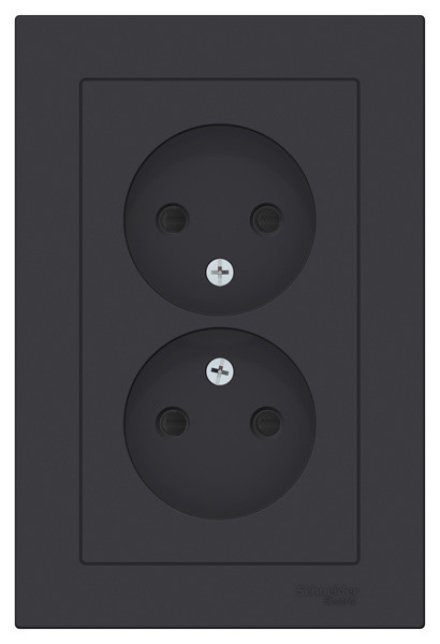 ATN001022 - AtlasDesign РОЗЕТКА двойная без заземления со шторками,16А, в сборе, КАРБОН