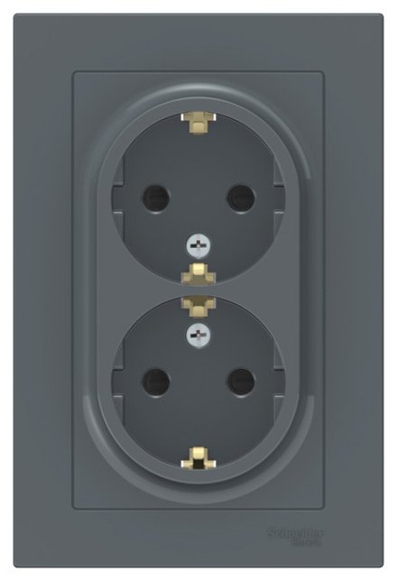 ATN000726 - AtlasDesign РОЗЕТКА двойная с заземлением со шторками, 16А, в сборе, ГРИФЕЛЬ