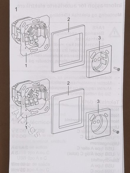 Розетка 2К+З 16А 250В, с разъемом USB Typ AC LS1520-15CAWW