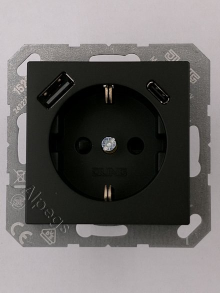 Розетка 2К+З 16А 250В, цвет матовый черный A1520-15CASWM