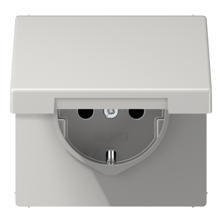 LS1520KIKLLG Штепсельная розетка SCHUKO 16A, 250V  с откидной крышкой на возвратной пружине и защитой от детей; светло-серая