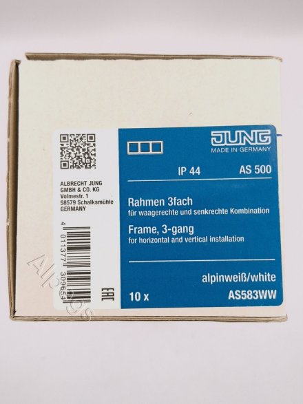 AS583WW Рамка 3-кратная для вертикальной и горизонтальной установки; белая