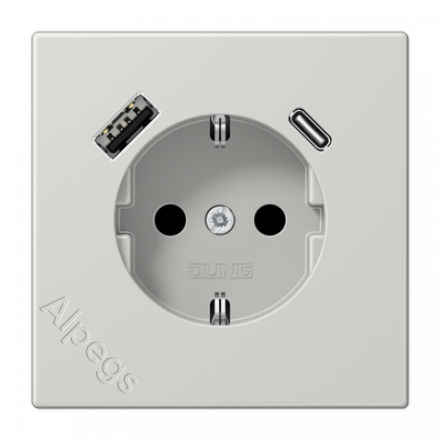 Розетка 2К+З 16А 250В, с разъемом USB Typ AC LS1520-15CALG