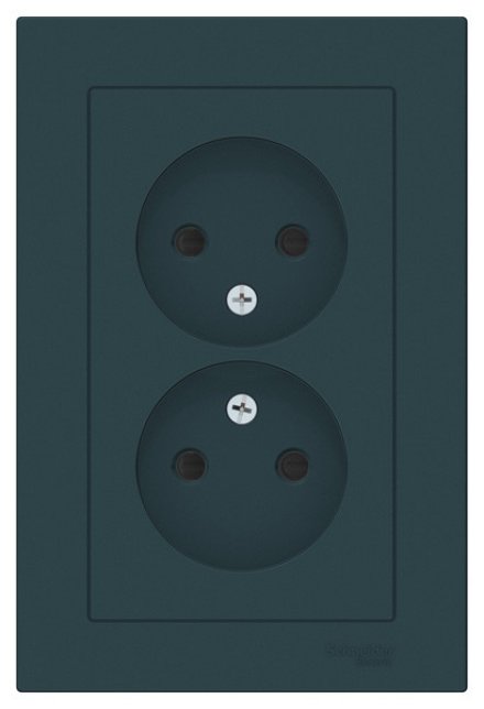 ATN000822 - AtlasDesign РОЗЕТКА двойная без заземления со шторками,16А, в сборе, ИЗУМРУД