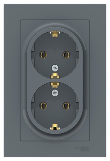 ATN000724 - AtlasDesign РОЗЕТКА двойная с заземлением, 16А, в сборе, ГРИФЕЛЬ