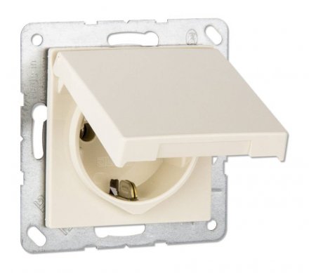 EcoProfi Розетка с крышкой 2К+З 16А 250В, бежевый EP1420KL