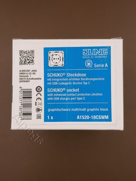 Розетка 2К+З 16А 250В, цвет матовый черный A1520-18CSWM