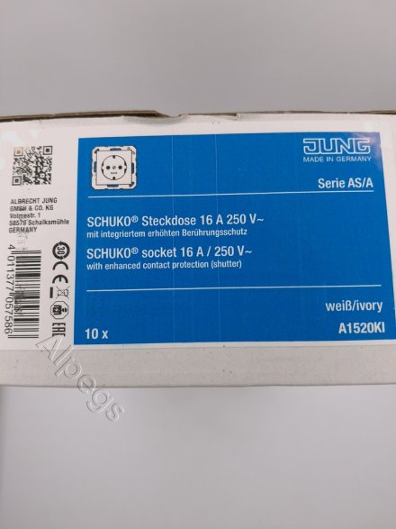 A1520KI Штепсельная розетка SCHUKO 16A 250V  с защитой от детей; слоновая кость
