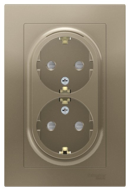ATN000526 - AtlasDesign РОЗЕТКА двойная с заземлением со шторками, 16А, в сборе, ШАМПАНЬ