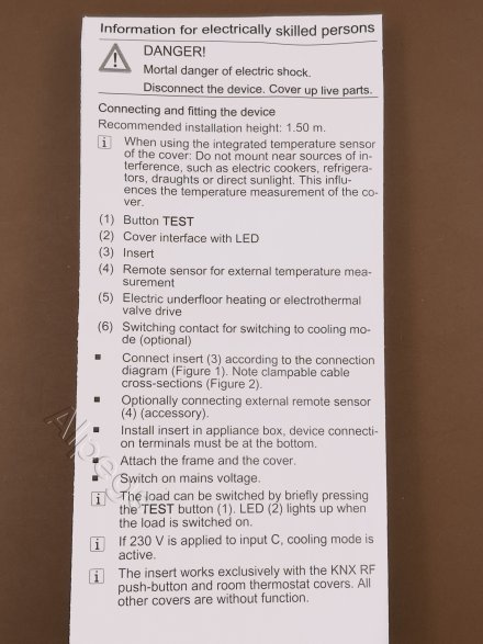 Вставка комнатного термостата, со входом для датчика 1790RTR