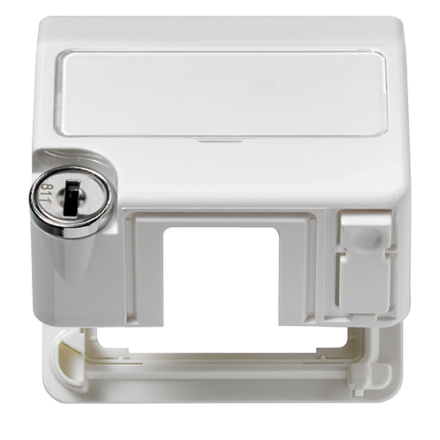 CD554SLKLWW Крышка пружинная для штепсельных розеток с замком, фиксатором и полем для надписи 23?29 мм; белая