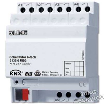 2136.6REG KNX/EIB-актуатор коммутирующий; 6 выходов
