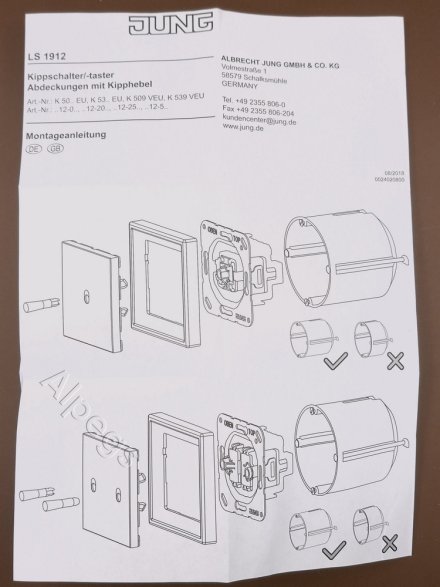 Механизм серии LS1912 одноклавишный, крепление винтами, без монтажных лапок K501EU